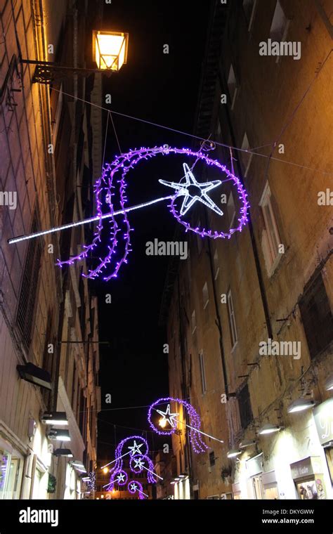 Rome, Italy 9 December 2013 Christmas lights in the centre of Rome ...