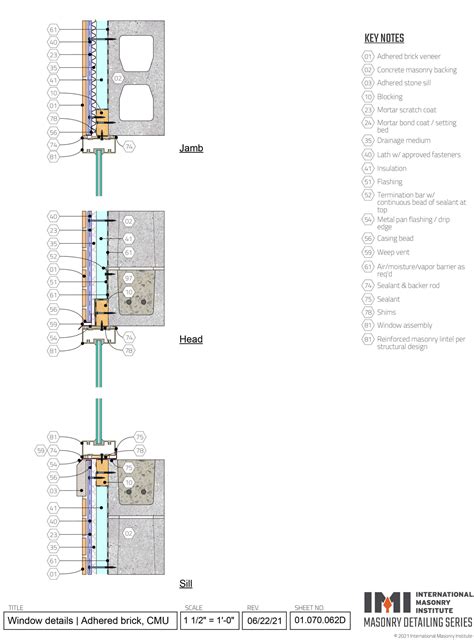 01.070.062D: Window Details | Adhered Brick Veneer, CMU Backing ...