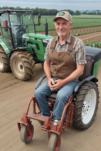 Premium AI Image | Disabled farmer in wheelchair Blurry Background Fild ...