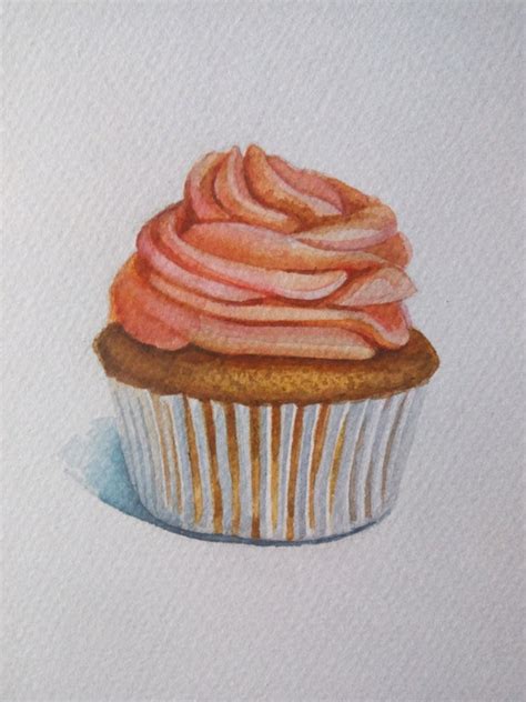 Cupcake Watercolor Painting Valentine's Day Gift by Ksushop