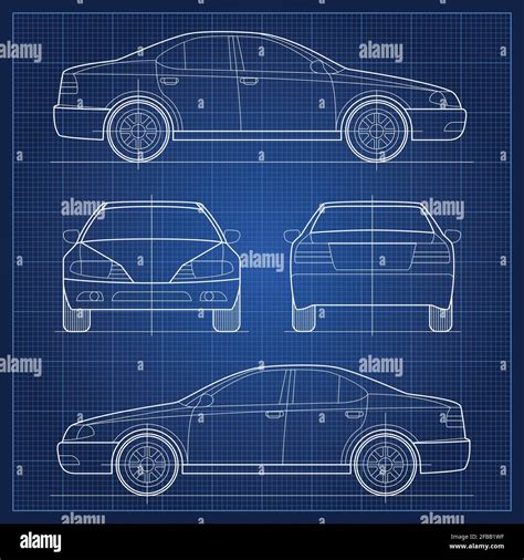 Car blueprint. Vector vehicle engineering blueprint. Illustration ...