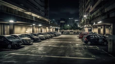 Night Cars Parked In An Empty Parking Lot Background, Company Employee ...