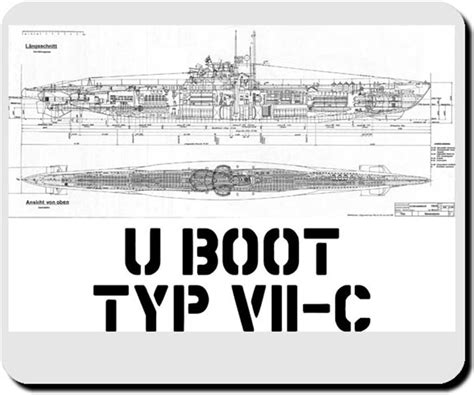 Amazon.com : U Boat Type VII C Marine Weapon Blueprint Drawing - Mouse Pad/Mousepad : Office ...