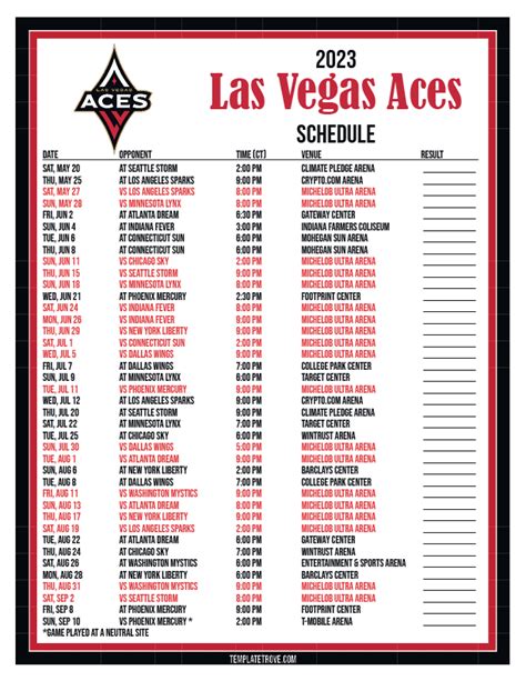 Printable2023 Las Vegas Aces Basketball Schedule