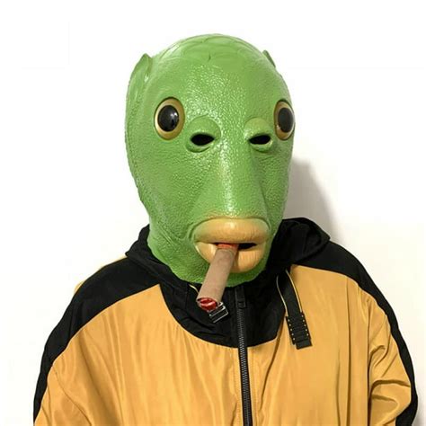 Halloween Costume Fish Head Party Mask Green Adult Animal Cosplay Prop ...