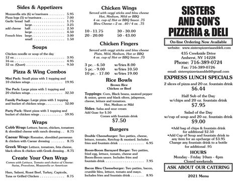 Menu – Sisters and Son's Pizzeria and Deli