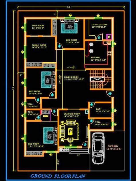 50 x75 autocad house layout plan – Artofit