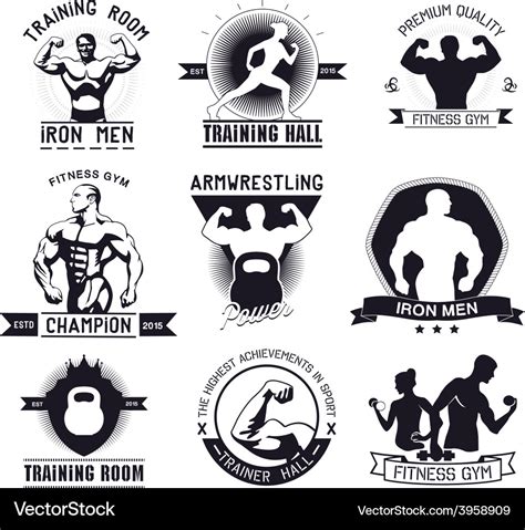 Bodybuilding and fitness gym logos and emblems Vector Image