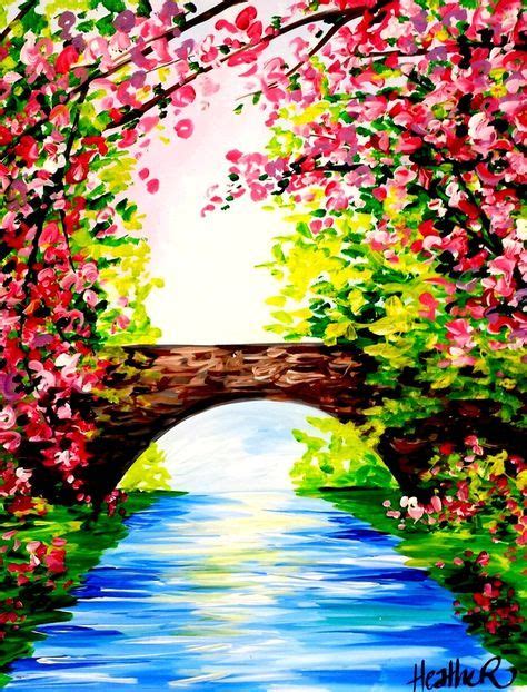 Spring Bridge | Nature paintings, Nature art painting, Painting art projects