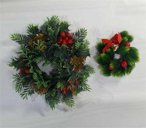 2 Vintage Plastic Christmas Candle Ring Holly Berries Pinecone Wreath ...