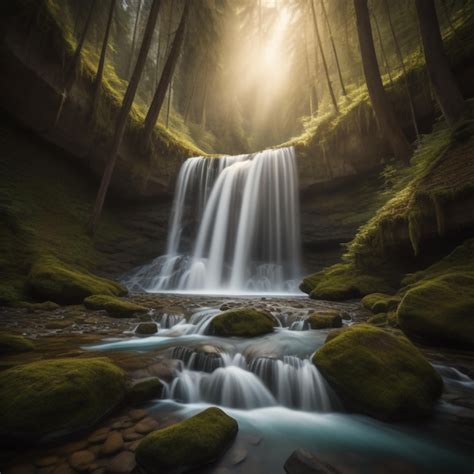 Premium Photo | Dreamy waterfall in magical forest