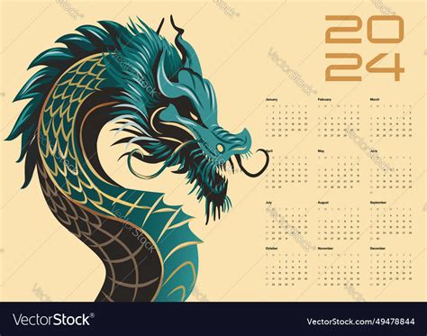 Calendar dragon 2024 poster Royalty Free Vector Image