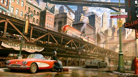 Download Car Train Futuristic City Sci Fi Dieselpunk HD Wallpaper by Vladimir Manyukhin