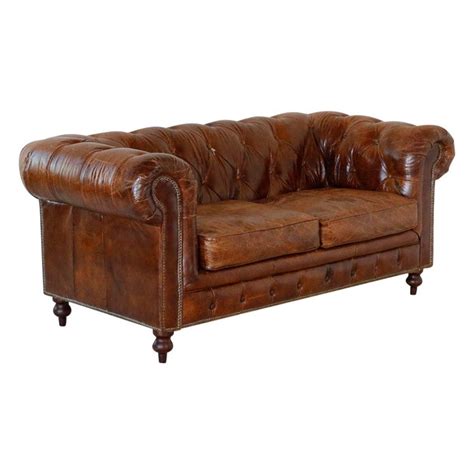 Vintage Brown Leather English Chesterfield Sofa For Sale at 1stdibs