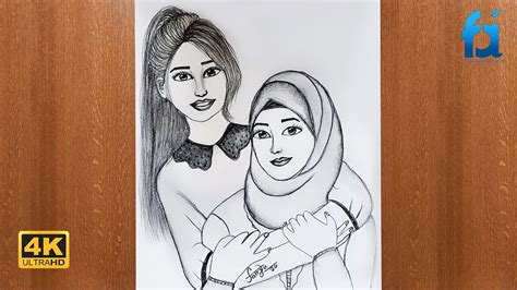 Friends Pencil Cute Drawing Of Two Sisters - img-Baara