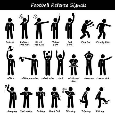 Football Soccer Referees Officials Hand Signals Stick Figure Pictogram ...