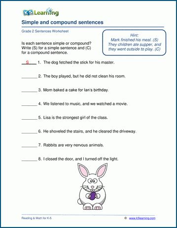 Simple and compound sentences worksheets | K5 Learning