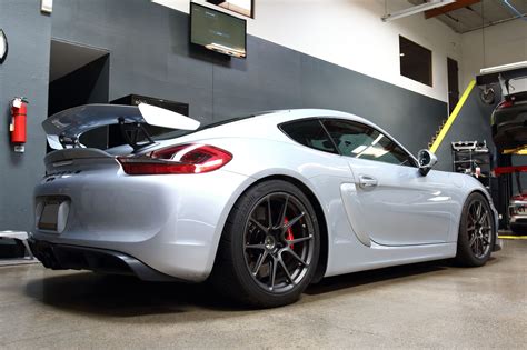 Porsche Cayman GT4 981 Silver with Forgeline GS1R Aftermarket Wheels ...