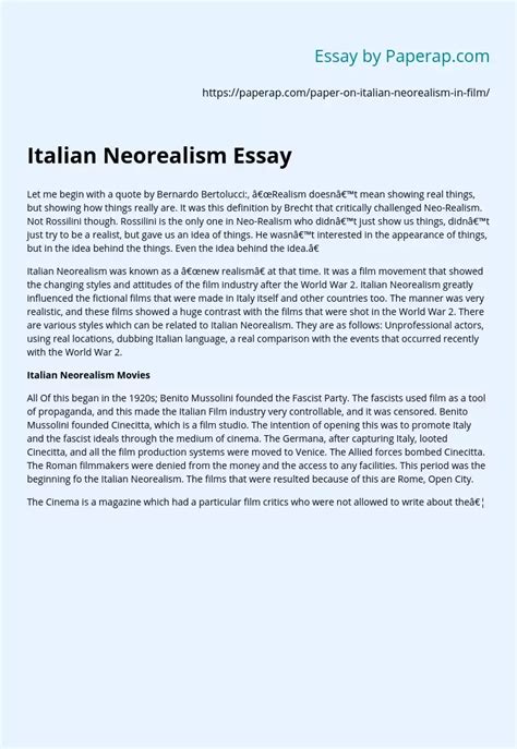 Italian Neorealism Essay Free Essay Example