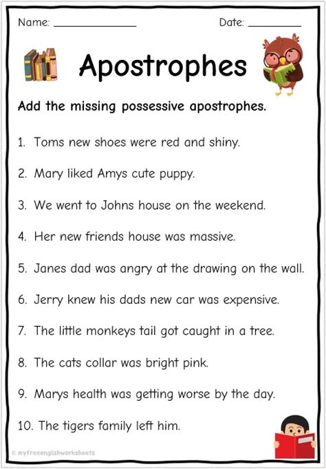 Apostrophe Worksheets - Possessive Apostrophes | English Worksheets