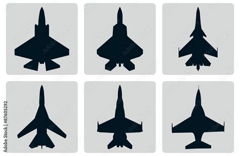 Jet Fighter Plane Set Silhouette Stock Vector | Adobe Stock