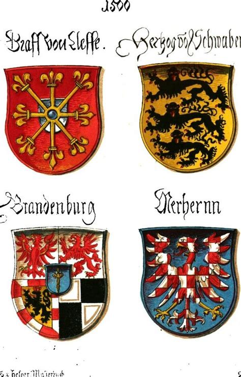 Wappen von Brandenburg, Schwaben etc. Um 1500 Coats of Arms of Cleves, Brandenburg, Swabia etc ...