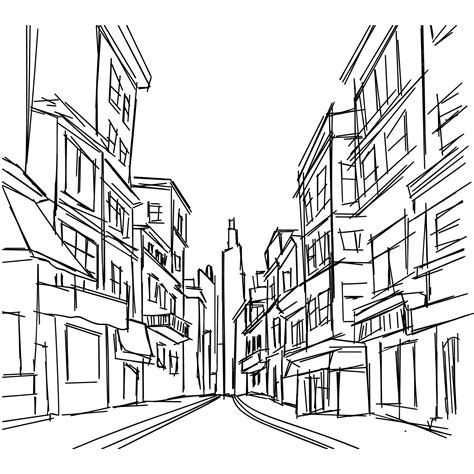 Hand drawn street sketch. Street city drawing. Vector illustration. Square composition. 29934450 ...