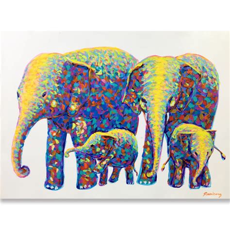 Elephant Family Painting - Original Elephant Canvas Painting For Sale