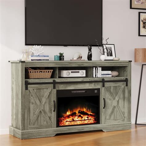 RoyalCraft Media Fireplace TV Stand, 65+ inch, Remote Control, 23" Electric Fireplace, Rustic ...