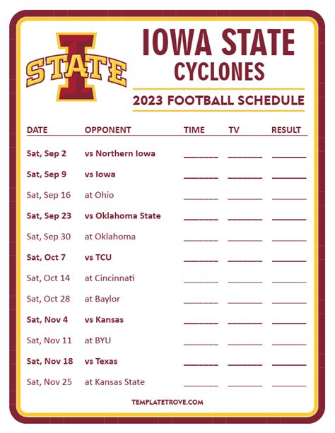 Printable 2023 Iowa State Cyclones Football Schedule