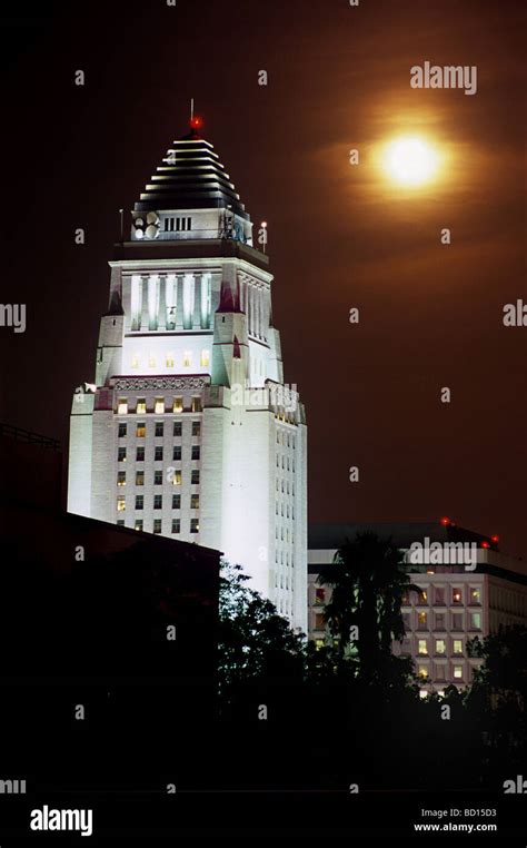 Los Angeles City Hall in downtown Los Angeles, CA at night Stock Photo ...