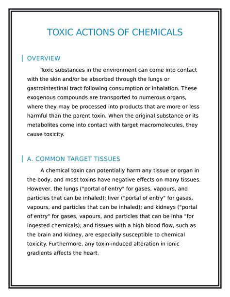 Toxic Actions OF Chemicals - TOXIC ACTIONS OF CHEMICALS OVERVIEW Toxic ...