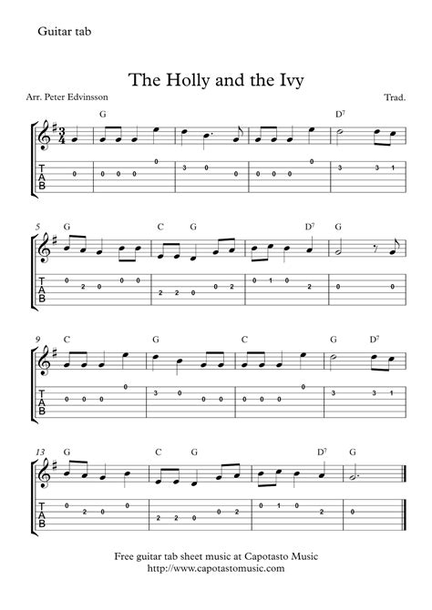 Free easy guitar tab sheet music | The Holly and the Ivy