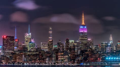 Cityscape Buildings With Colorful Lights During Nighttime HD New York ...