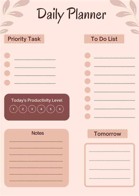 Cute Daily Planner Printable - Pink and Brown