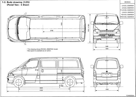 Toyota Hiace 1995-2001 Blueprint - Download free blueprint for 3D modeling