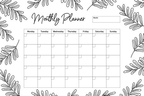 black and white floral monthly planner template 11514578 Vector Art at ...