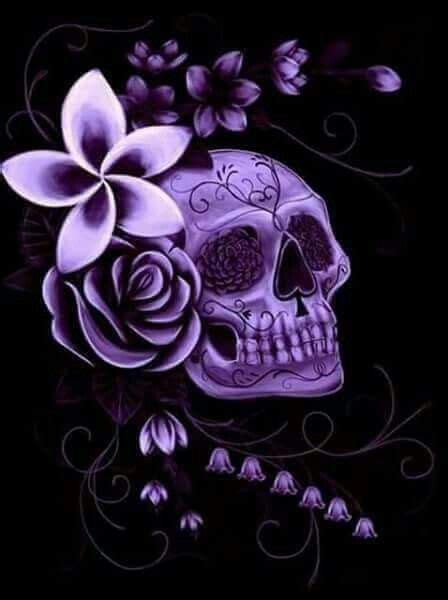 Purple Skull with Purple Flowers... | Skull artwork, Floral skull tattoos, Skull rose tattoos