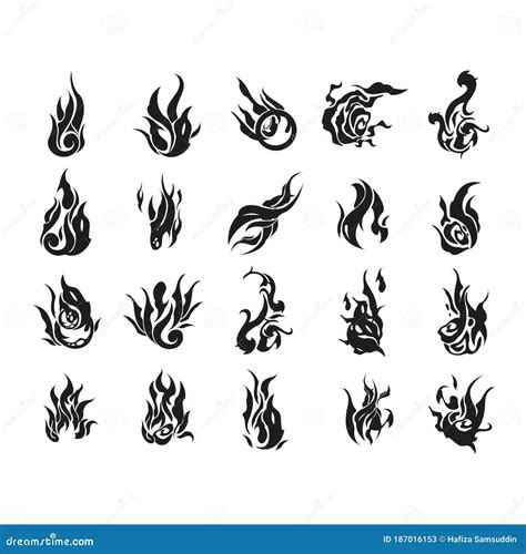 Set of Fire Flame Tattoos. Vector Illustration Decorative Design Stock Vector - Illustration of ...