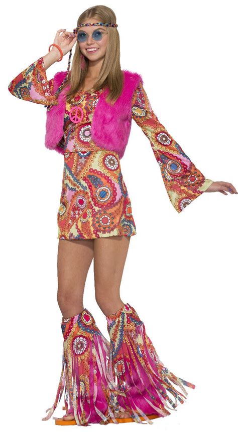 Womens 60s 70s Fur-ever Groovy Flower Power Hippie Fancy Dress Costume | eBay