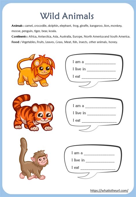 Wild Animals Worksheets for Kids - Your Home Teacher