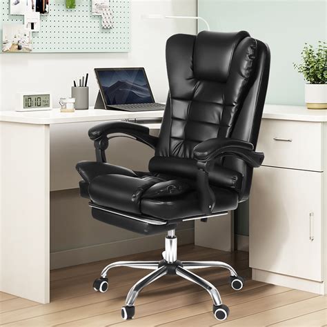 90°~135° Reclining High Back Office Chair,Big and Tall PU Leather Massage Executive Office Chair ...
