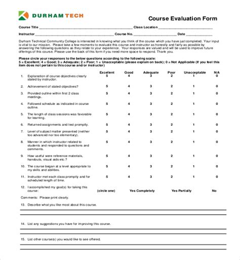 FREE 25+ Sample Course Evaluation Forms in PDF | Word | Excel