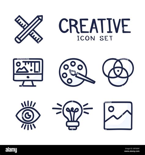 Hand drawn Creativity Graphic and web design line icons. Cartoon doodle ...