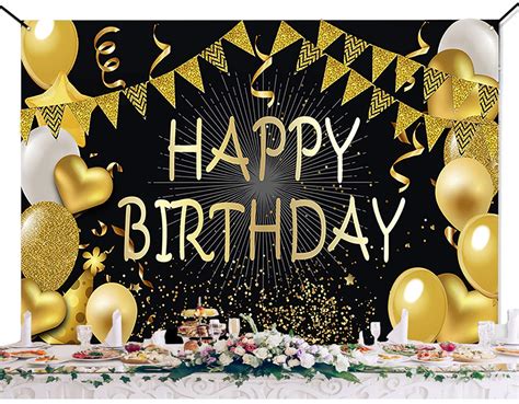 Buy Large Happy Birthday Backdrop Banner Black and Gold Birthday Sign ...