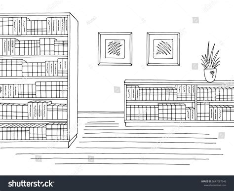 Library Interior Graphic Black White Sketch Stock Vector (Royalty Free) 1647087346 | Shutterstock