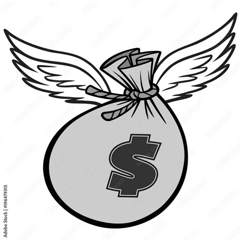 Black And White Flying Bag of Money - A vector cartoon illustration of ...