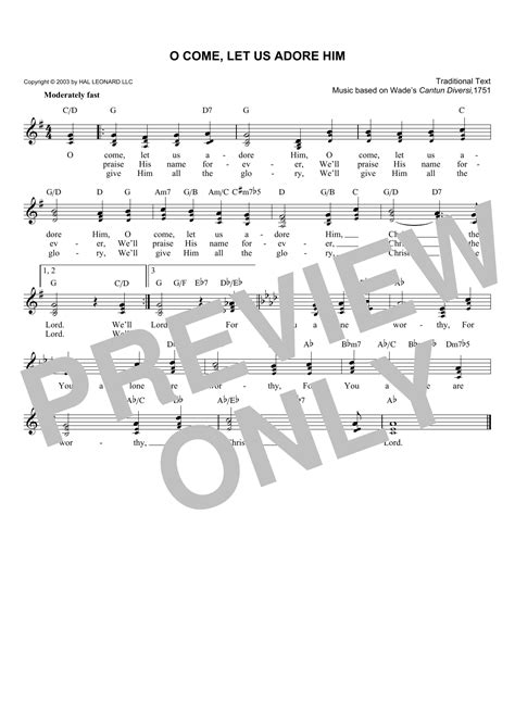 Traditional "O Come, Let Us Adore Him" Sheet Music & Chords | Download ...