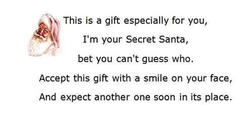 Secret Santa Poems, Clever Sayings | Secret santa messages, Secret santa poems, Secret santa note