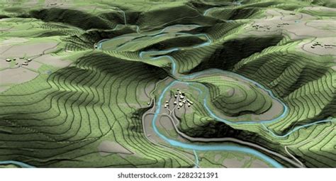 Aerial View Hilly Landscape River Meander Stock Illustration 2282321391 ...